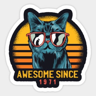 Retro Cool Cat Awesome Since 1971 // Awesome Cattitude Cat Lover Sticker